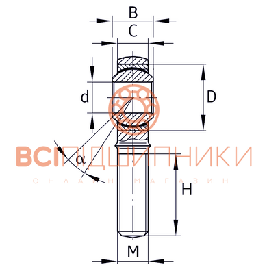 Шарнірна головка SAL08-T/K Welt (8х24х12 мм.), різьба зовнішня ліва M8. 5 of 6