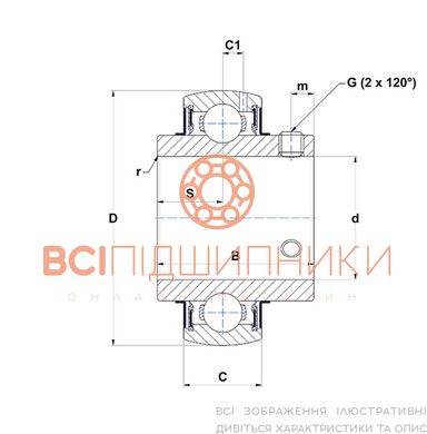 Підшипник UC305G2 SNR (25х62х38 мм.) 2 of 2