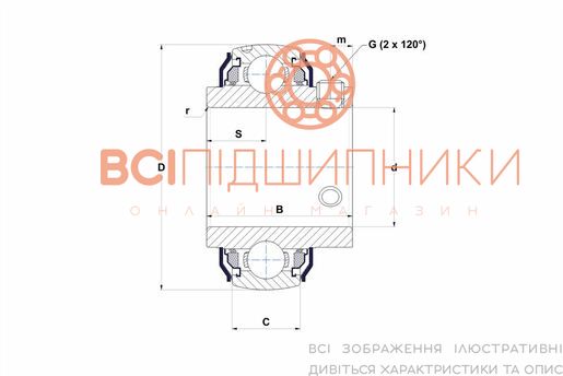 Підшипник UC206AGR SNR (30х62х39 мм.) 2 of 2