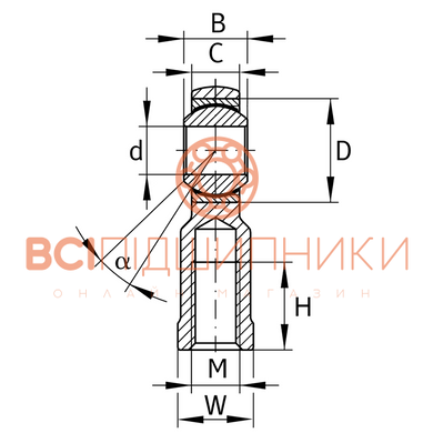 Шарнірна головка SI06-T/K Welt (6х20х9 мм.), різьба внутрішня права M6. 5 of 6