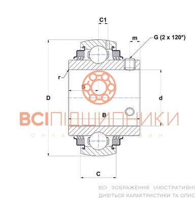 Підшипник UC206G2L3 SNR (30х62х38,1 мм.) 2 of 2