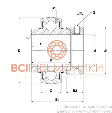 Підшипник EX206-19G2 SNR (30,163х62х48,3 мм.) 2 of 2