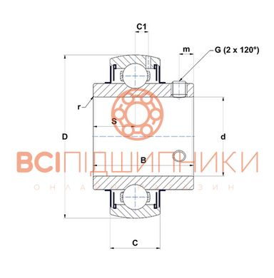 Підшипник UC211G2T20 SNR (55х100х55,6 мм.) 2 of 2