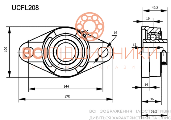 Підшипниковий вузол UCFL 208 3 of 3