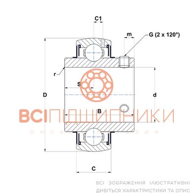 Подшипник UC206G2T20 SNR (30х62х38,1 мм.) 2 of 2